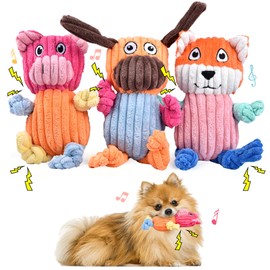 Y-blue 3pcs Dog Squeaky Toys, Plush Stuffed Puppy Chew Toy, Plush Toys Assortment Bundle for Small Medium Large Dogs, Dog Toys to Keep Them Busy (Dog&Fox&Pig)