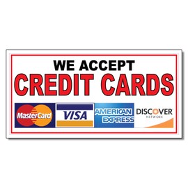 We Accept Credit Cards Restaurant CafÃ© Bar Decal Sticker Retail Store Sign 9.5 X 24 Inches