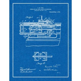Combination Gas-engine Air-compressor Patent Print Blueprint with Border (5" x 7") M11659