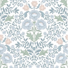 Floral Wallpaper Peel and Stick Wallpaper 17.3"x78.8" Boho Contact Paper Removable Self Adhesive Wall Paper for Bathroom Bedroom Blue and White Wildflower Wallpapers for Walls Home Decorate Vinyl