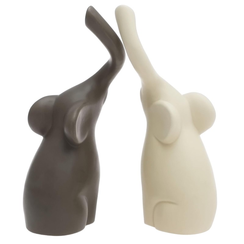 2 Pcs Loving Elephant Statue, 7inch Elephant Couple Figurine Modern
