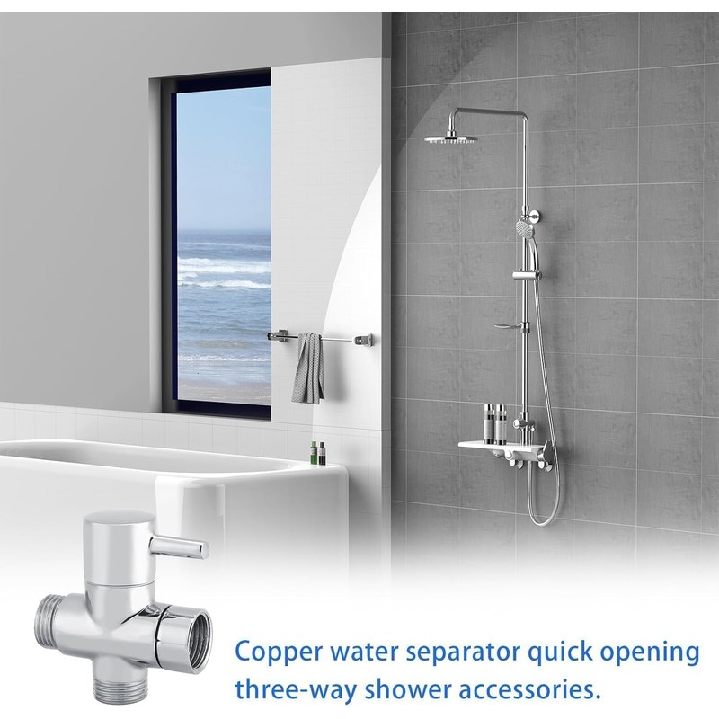 Shower Diverter Valve, G1/2" to G1/2" BSP T-Adapter 3-Way Tap