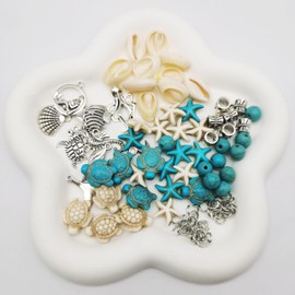 JJGQAZ 1 Box 200Pcs Stone Jewelry Making Kit, Summer Ocean Animals Starfish Mermaid Turtle Beads Charms Natural Seashell Beads for DIY Necklace Earring Bracelet Anklet Jewelry Making (Silver Charms)