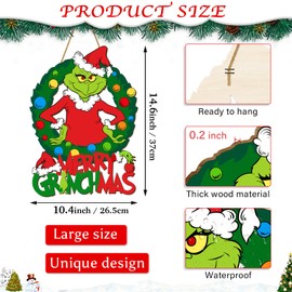 Christmas Door Decorations Hanging Sign, Merry Christmas Front Door Decor, Christmas Wooden Wreath Ornaments for Home Outdoor Indoor Wall, Christmas Door Hanger Xmas Holiday Party Supplies