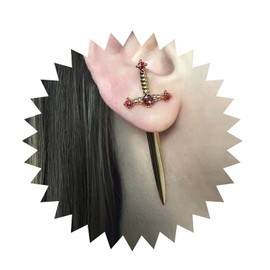 Cimenexe Punk Sword Earrings Gothic Ruby Sword Ear Jack Earrings Gold Crystal Dagger Earrings Vintage Ruby Sword Stud Earrings Jewellery for Women and Girls Gifts, Zinc, No Gemstone
