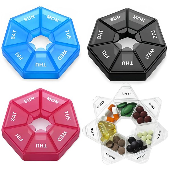 VINEST 4Pcs Weekly Pill Box, Mini Pill Box 7 Days,