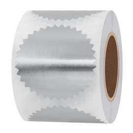 Hybsk 300pcs 2 inch Bright Silver Metallic Certificate Sealing Labels with Serrated Edge Awards Legal Embossing Stickers (Bright Silver)