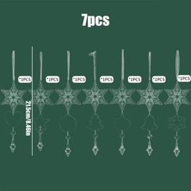 Christmas Tree Ornaments Set of 7 Christmas Ornaments Crystal Snowflake Clear Stars Icicle Hanging Transparent Decoration Interior Shop Room Party Wall Hanging Entryway Decoration String Included