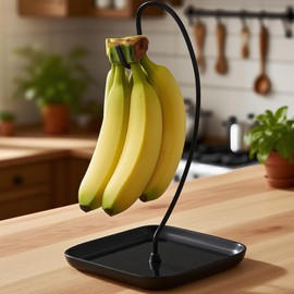 VROOMIUM Banana Holder Stand with Ceramic Bowl - Holds Up to 5 Pounds Bananas, Hassle-free Cleaning, Stylish and Chic Design Banana Rack, Black