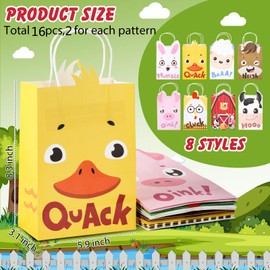 Tallew Farm Animal Party Favor Bags with Handles, Barnyard Birthday Gift Treat Goody Bags Kraft Paper Candy Gift Bag for Kids