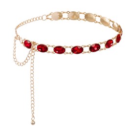 Haakong Red Chain Belt for Women Western Metal Belt Cowgirl Waist Chain Belt for Dresses Jeans (Red)