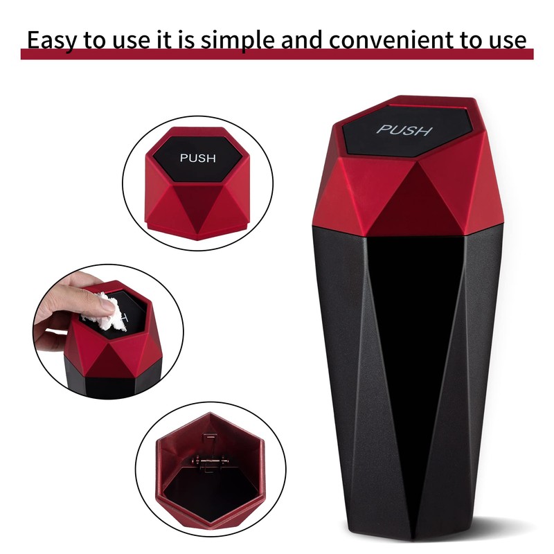 JUSTTOP Car Trash Can with Lid, Mini Diamond Design Portable