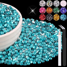 6000PCS 4mm Resin Rhinestones Bulk for Crafting (Indicolite), Flatback Bedazzling Crystals for Crafts DIY Nail Decoration, Gems Charms for Tumbler Shoes Clothing Fabric with Pickup Pen and Tweezers