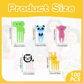 Fruit Forks for Kids - Funny Animal Shapes, 100 Pieces, BPA Free, Colorful Reusable for Lunch Boxes and Desserts