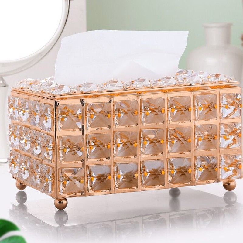 Tissue Dispenser Light Luxury Napkin Storage Box Metal Crystal Glass