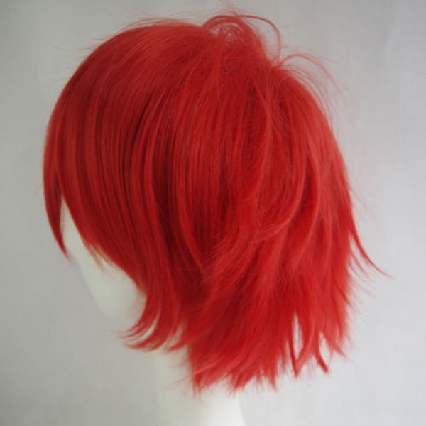 Women Mens Short Fluffy Straight Hair Wigs Anime Cosplay Party Dress Costume Wig (Red)