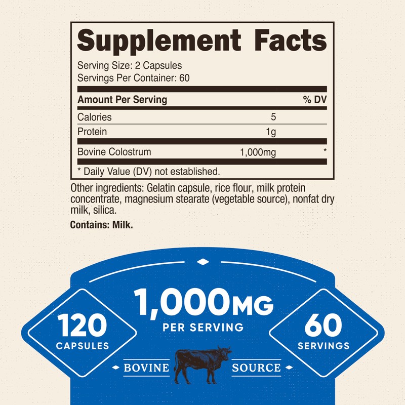 Nutricost Colostrum 1000mg, 120 Caps, 60 Servings (3 Bottles)