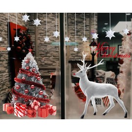 heekpek Window Stickers Double Sides Christmas Windows Decals Large Reindeer Christmas Tree Cling Resuable for Xmas Home Shop Party Decorations Double Layer Static Stickers (White)
