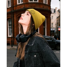 Croogo Daily Knit Watch Cap Winter Soft Cuff Beanie Caps Warm Skull Hats Rolled Hat Outdoor Warm Ski Brimless Hats,Yellow-KH27