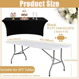 Black Spandex Tablecloths 4ft for Rectangle Table,Stretchable Tablecloth Washable Table Cover,Fitted Spandex Stretch Patio Table Covers for Event,Wedding,Banquet,Parties,Covering Stalls,Exhibitions