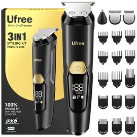 Ufree 3-in-1 Beard Trimmer Kit, Men's Electric Shaver Razor for Mustache Body Nose Facial Hair, Professional Hair Trimmer, Rechargeable Clippers, Waterproof Beard Grooming, Birthday Gifts for Men