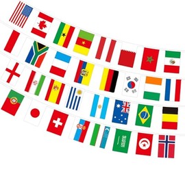 Banderas de Cuerda de 32 Países 10M, Decoraciones de Banderas de Copa del Mundo, Banderas de Mundo de 21 * 14 cm, Fútbol Bunting Banderas, Adecuada pa