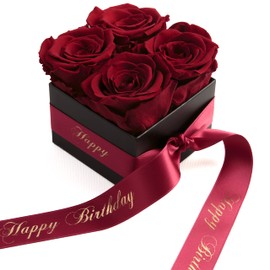 ROSEMARIE SCHULZ Heidelberg Flowerbox Happy Birthday - Rosenbox mit Infinity Rosen haltbar 3 Jahre - Geburtstagsgeschenk für Frauen (Happy Birthday, Dunkelrot)