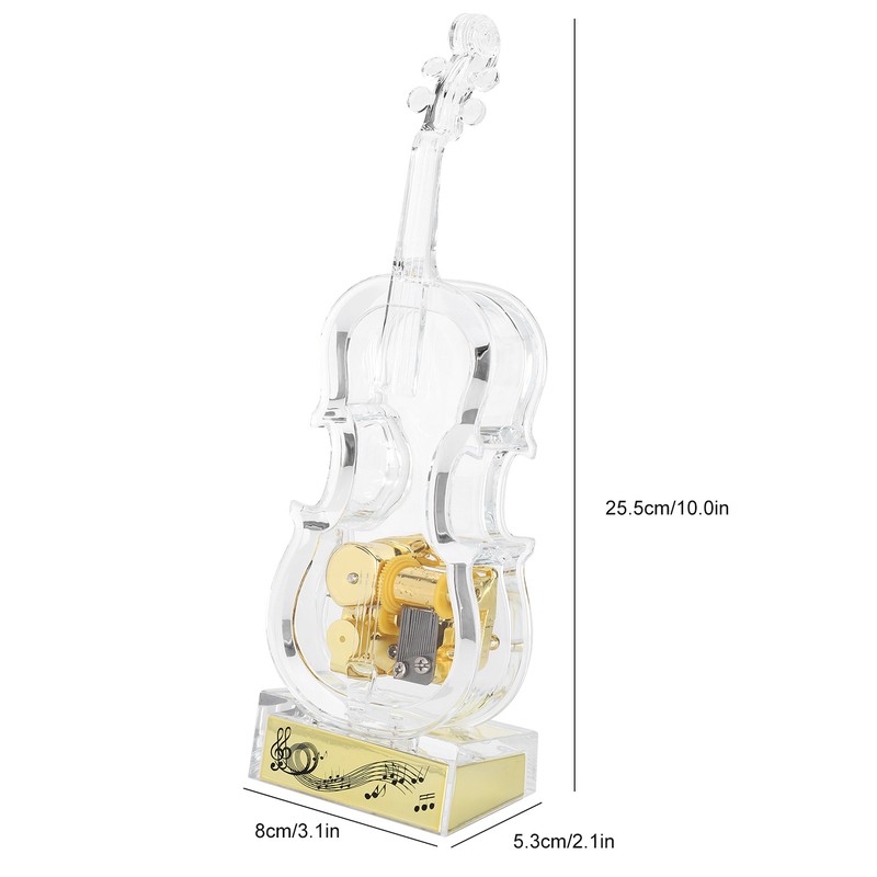 Cello Shaped Music Box with LED Lights Transparent Musical Box