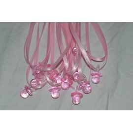 24 Pcs 3/4" Mini Light Pink Plastic Pacifier Necklaces "Don't Say Baby!" for Baby Shower Party Game/ Favors
