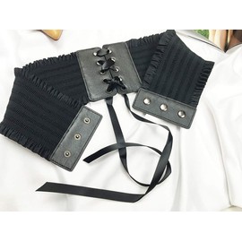 Jurxy Women's Wide Belt Leather Waist Band Bandage Elasticity Strap Dress Waist Belt - Black, black