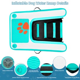 TONKOUM Inflatable Dog Water Ramp Floating Dock - 200LBS Capacity Non-Slip Pet Float Ladder Enables Safe Pool/Lake/Boat Entry