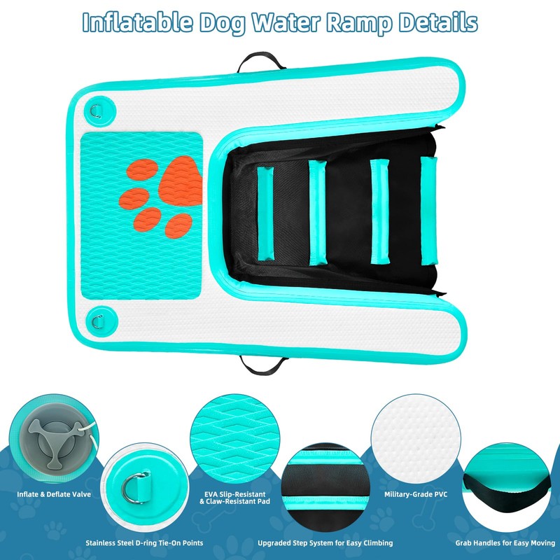 TONKOUM Inflatable Dog Water Ramp Floating Dock - 200LBS Capacity