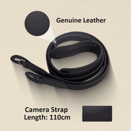 MUZIRI KIINOKOO Genuine Leather Camera Neck Shoulder Strap with Triangle Rings Compatible for Most Cameras with Round Connection Holes - Length 110cm - Black