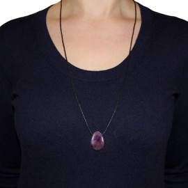 Morella Fabric Necklace, 80 cm, with Gemstone Drop Pendant, in Jewellery Bag, None