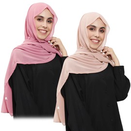Besforta 2Pcs Women Instant Chiffon Hijab with Built-in-Magnet and Sewn Undercap Head Wrap Under Scarf Caps