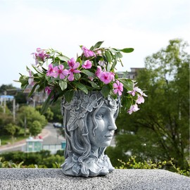 Romehaha - Macetero con orificio de drenaje, maceta esculpida para plantas de interior y exterior, bonitas macetas de resina, ojos abiertos (gris)