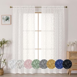 OWENIE Leyna Ivory Sheer Curtains 72 Inches Long for Bedroom 2 Panels Set, Light Filtering Clip Jacquard Textured Living Room Curtains, Rod Pocket Leaves Door Drapes, Each 40Wx72L Inch