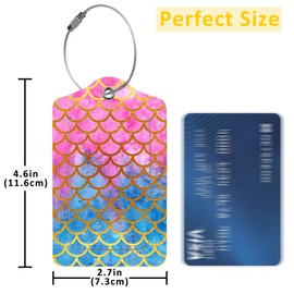 EOBKLAX 2 Pack Mermaid Scales Luggage Tags for Suitcases,Watercolor Fish Scales Leather Baggage Suitcases Tag Name ID Label Privacy Cover Travel Bag Tags for Women Men Boys Girls