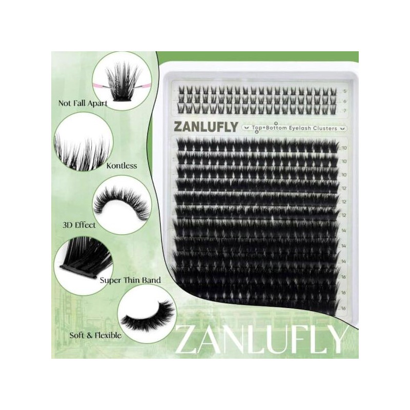 ZANLUFLY 5-7mm 하단 속눈썹이 있는 볼륨 속눈썹 클러스터 D-컬리 위스피