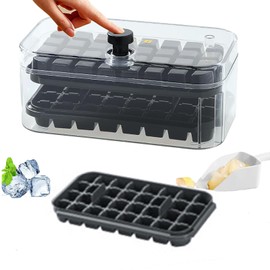 Ice Cube Tray with Lid, Large Capacity, 64 Pieces Easy to Remove Ice Maker, Large Ice Clear Ice Tray, Ice Maker, Squares, Ice Grid with Airtight Lid, Home Ice Container, Ice Maker, Ice Maker, Double