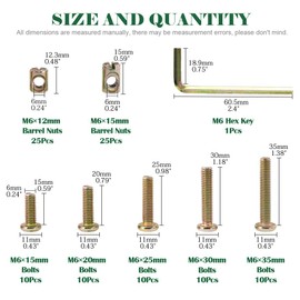 Keadic 100 Pieces M6 Screw Nuts Assortment Kit, Zinc Plated Hex Socket Screws with M Barrel Nuts for Furniture, Cribs, Beds, Cribs, 1 Hex Wrench Free - 15/20/25/30/35mm