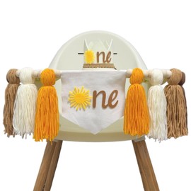 Boho Sunshine One High Chair Banner with Birthday Cone Hat for Sunshine First Trip Around the Sun Birthday Party Decorations