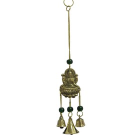 9" Hanging Brass Lakshmi Money Coming Wind Chime Wall Hanging/w Glass Beads & Bells