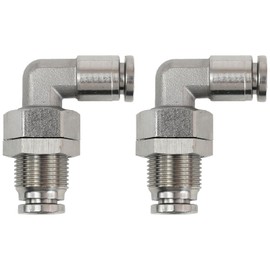 Jienk 2Pcs 304 Stainless Steel Bulkhead Elbow 1/4" x 1/4" Tube OD Push to Connect Tube Fitting, PLM-1/4 Bulkhead 90 Degree Elbow Pneumatic Quick Connect Air Fitting