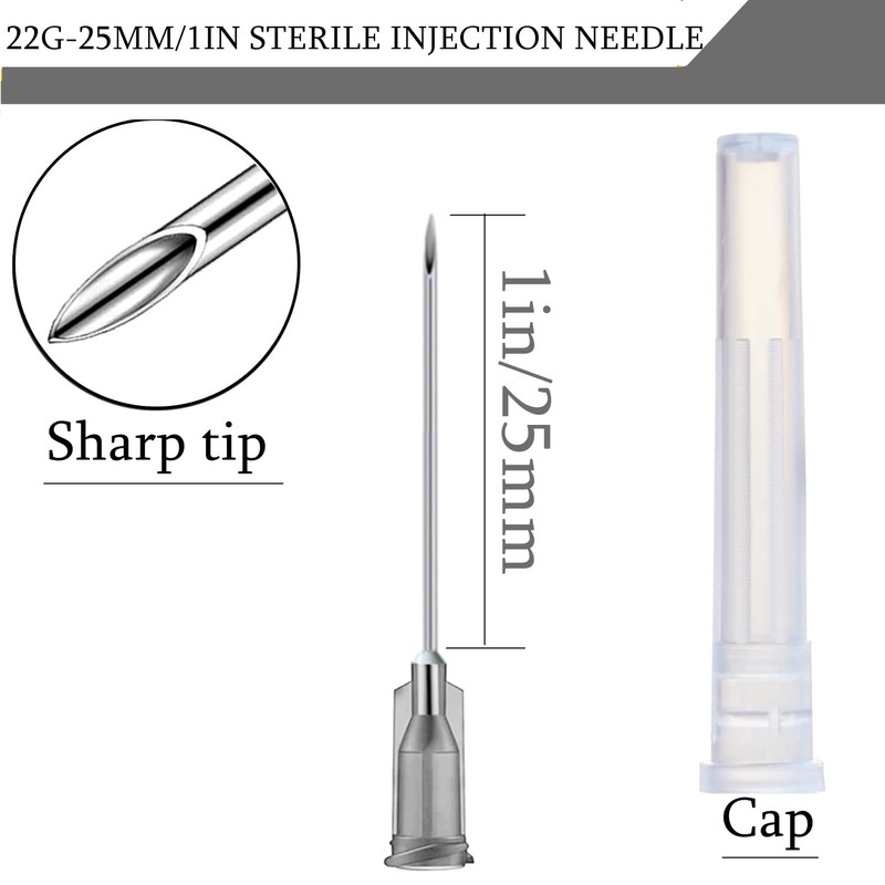 100Pack 22Ga 1Inch/25mm with Cap Dispensing Needle Accessories Disposable Lab