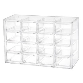 Liemuao Stackable Storage Drawers, Clear Drawer Storage Box for Small Parts, Jewelry, Beads, Tools, Makeup Drawer Organizers for Dressing Table and Desk (16 Drawers)