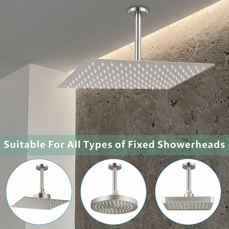 Voolan Shower Arm with Flange, Ceiling Mounted Fixed Shower Pipe,