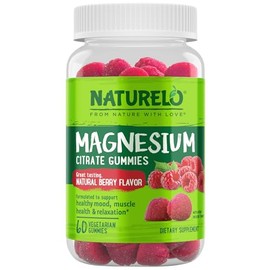 NATURELO Gomitas de citrato de magnesio - para apoyo de calma y relajación, gomitas de magnesio de bayas naturales, 60 gomitas vegetarianas
