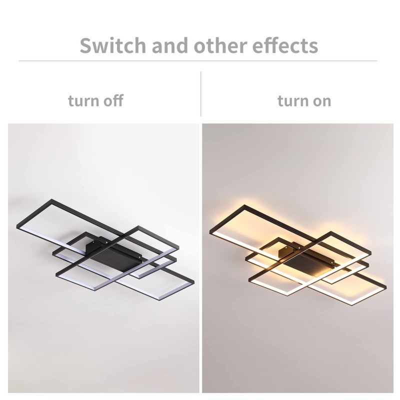 GEADI Modern LED Ceiling Lights, Black Dimmable Rectangular Chandelier 68W