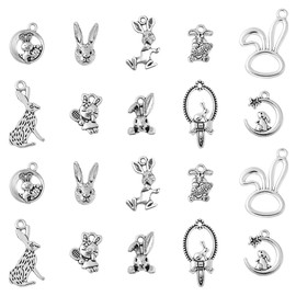UR URLIFEHALL 100 Pcs 10 Styles Rabbit Theme Charms Bunny Charms Antique Silver Charms Easter Tibetan Style Charms for Jewelry Making